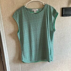 XL Liz Claiborne Teal Black White Abstract Short Sleeve Shirt